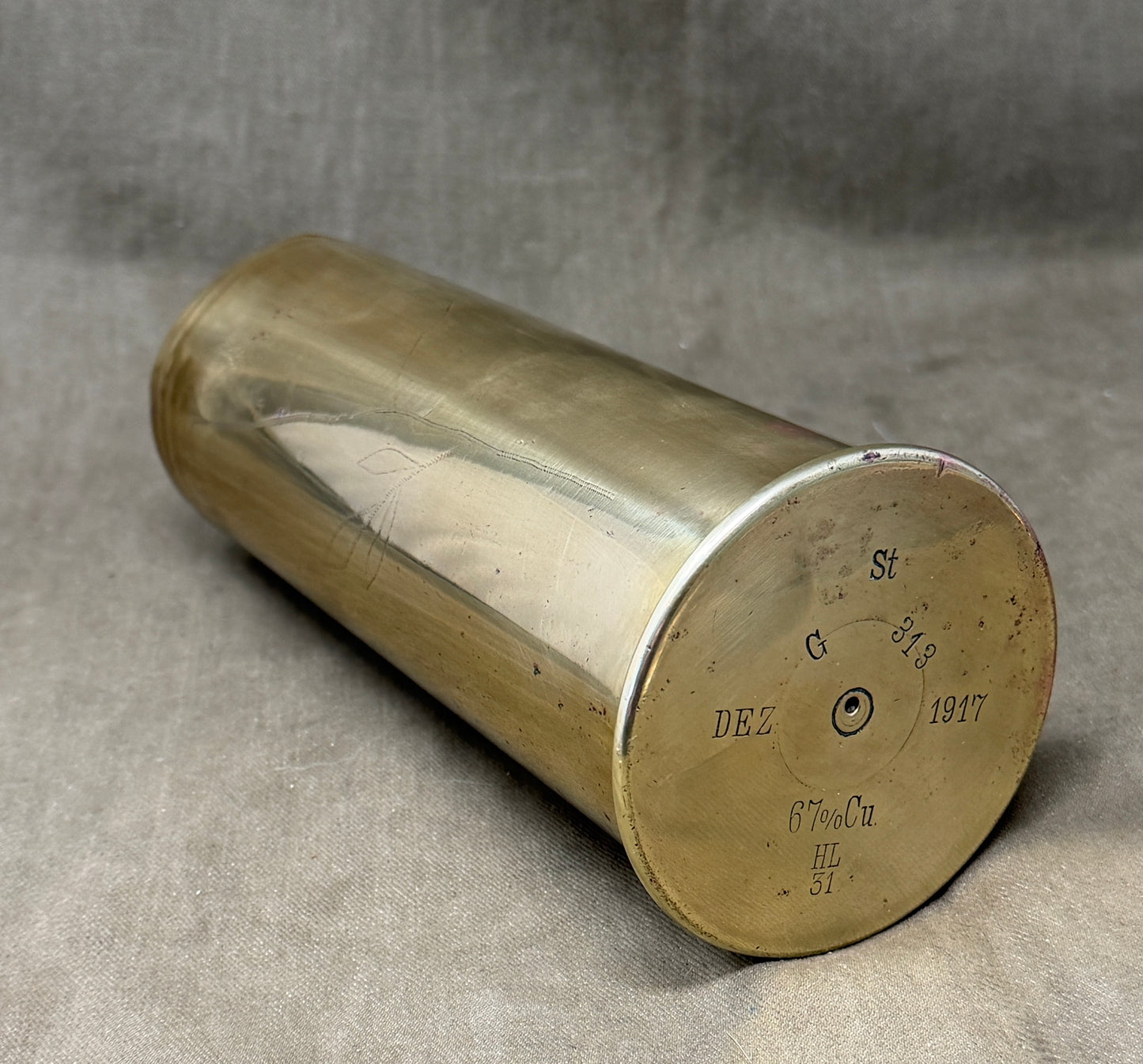 Original Imperial German WW1 Brass Artillery Shell Case Dated Dec 1917 – HL Marked