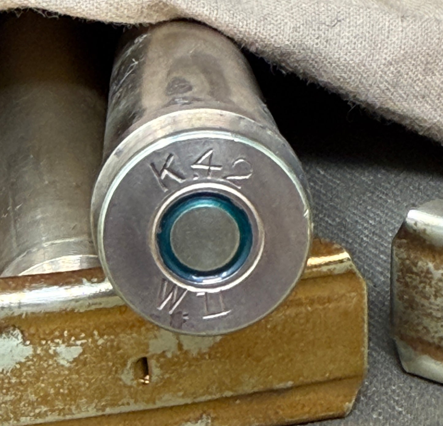 WW2 .55 Boys Anti-Tank Rounds on Clips in Original 1942 Cloth Carry Case – K42 Headstamps (10 Inert Rounds)