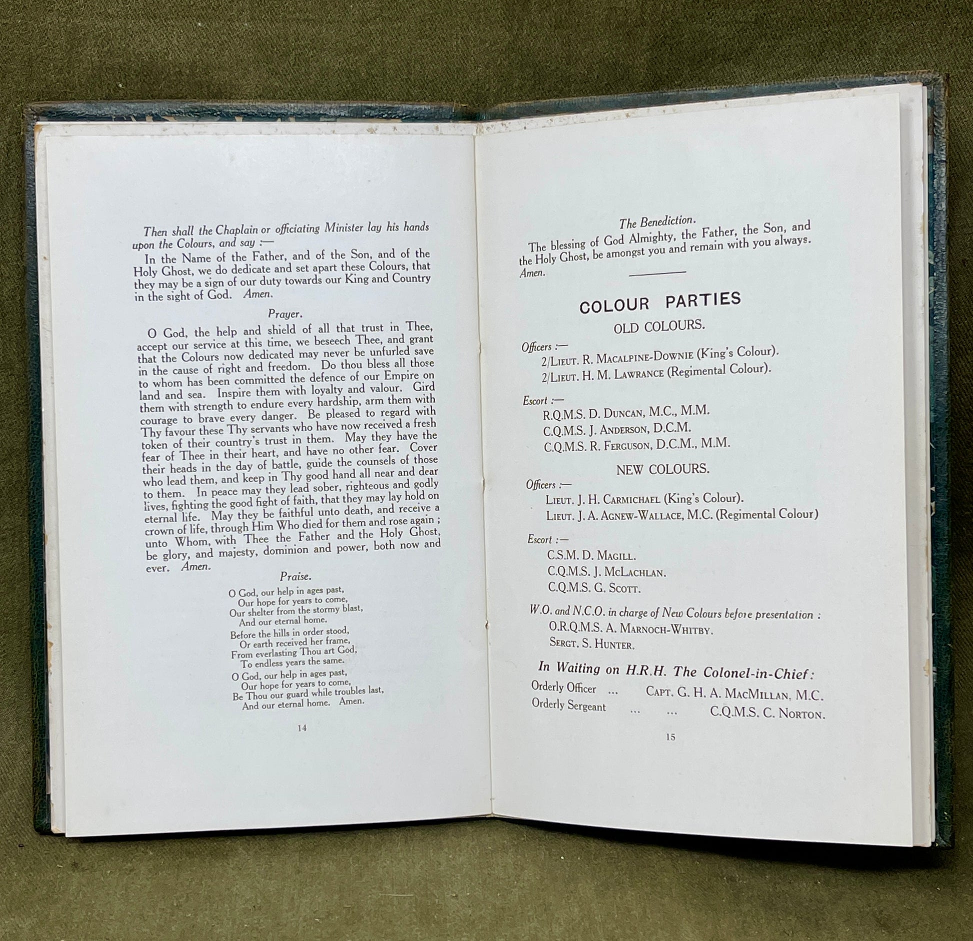 Original Official Program  Presentation of Colours to the 2nd Battalion The Argyll & Sutherland Highlanders 11.30am 15th July 1926