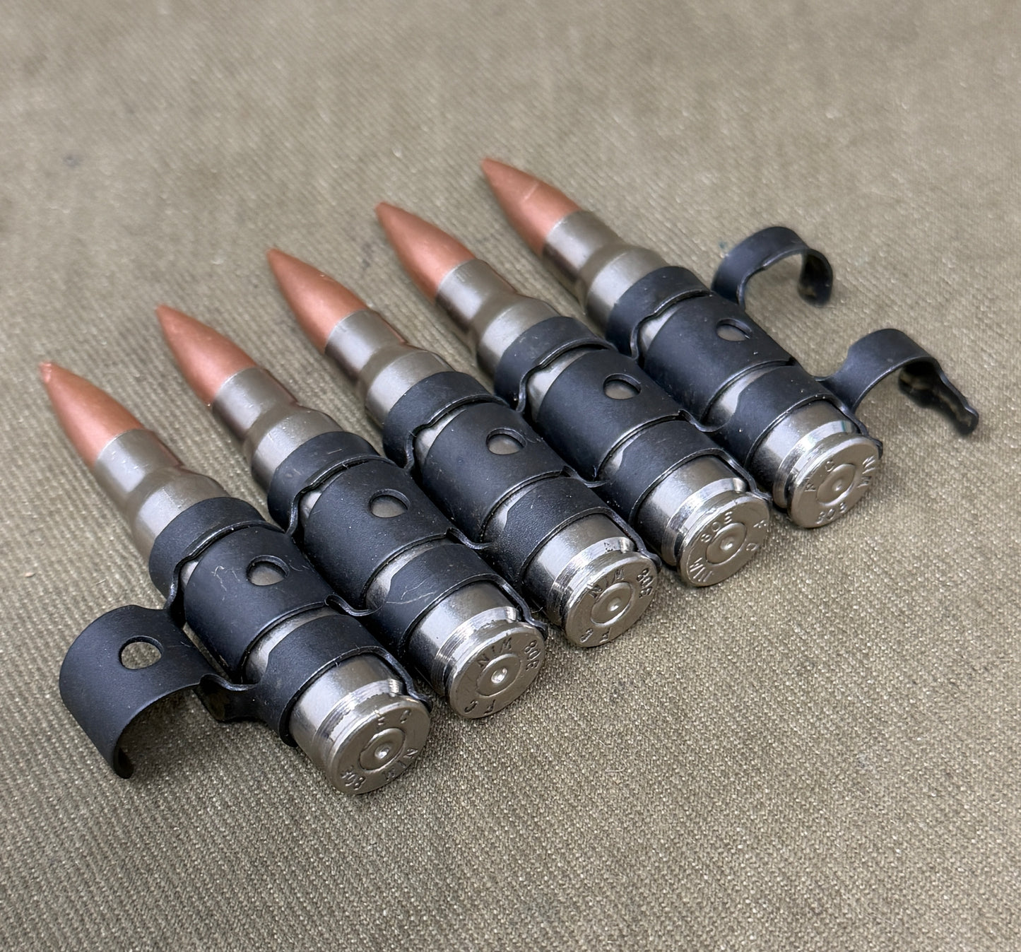 5 × Inert .308 / 7.62 NATO FC Cartridges in M13 Disintegrating GPMG Link