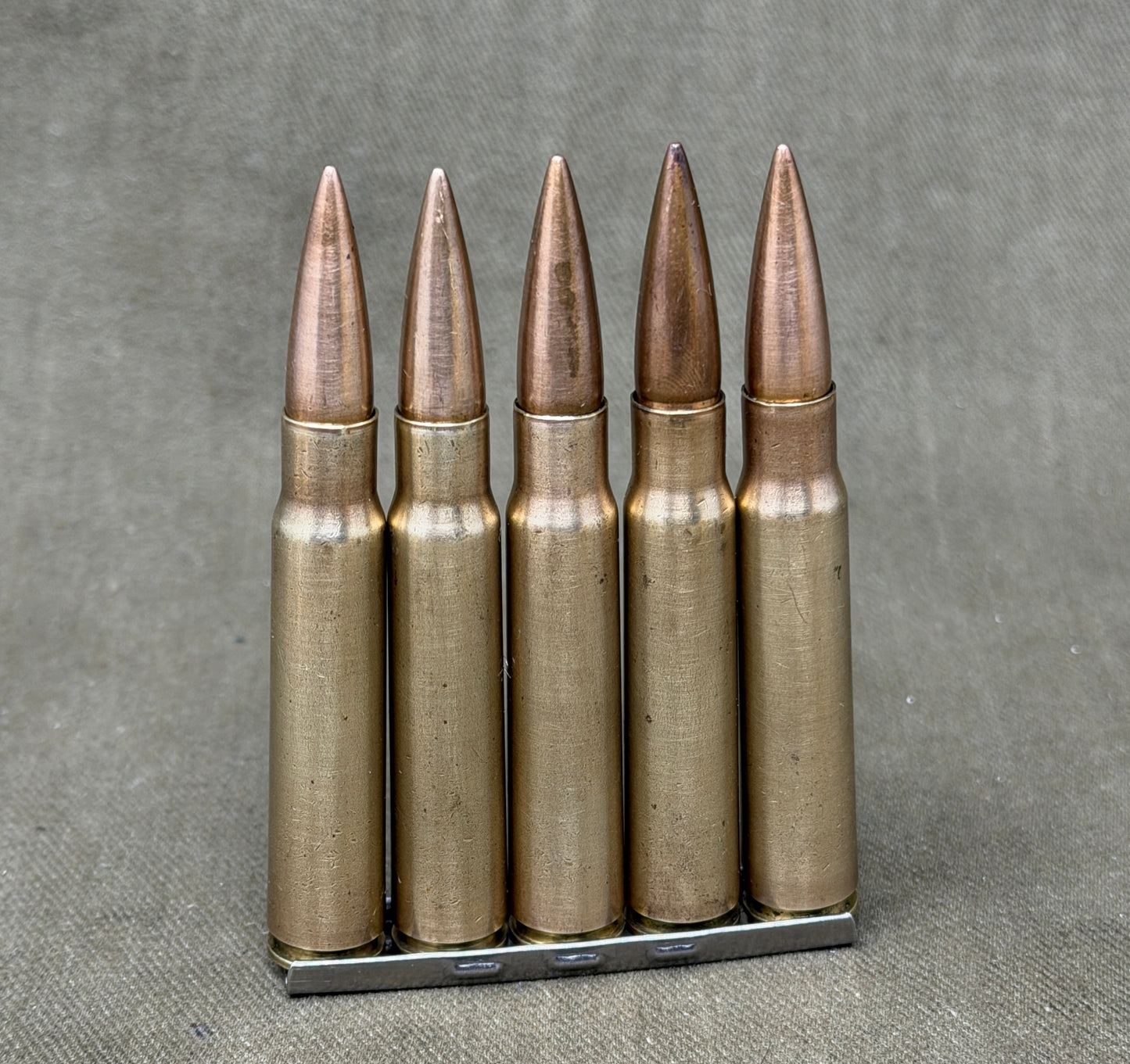 1938 German Mauser 7.92mm Inert Rounds on Original Stripper Clip – P369 Wehrmacht Ammunition