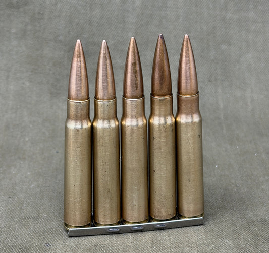 1938 German Mauser 7.92mm Inert Rounds on Original Stripper Clip – P369 Wehrmacht Ammunition