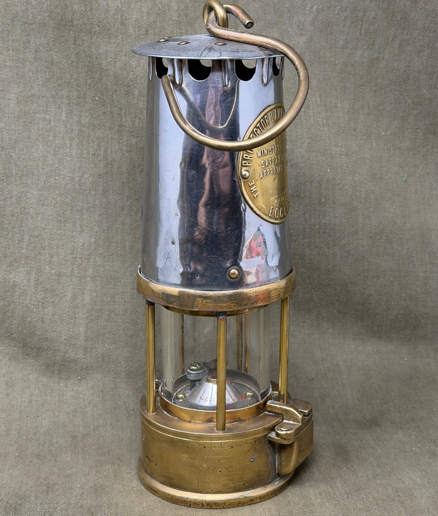 Original Eccles Protector Lamp Lighting Co Ltd Type 6 Ministry of Power Safety Lamp – Approval No. B/28 Mining Lamp