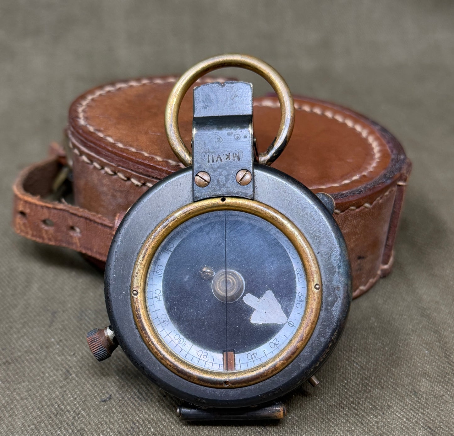 Original British Army Short & Mason Ltd London Mk VII Marching Compass with Leather Case – WWI/Inter-War Military Issue