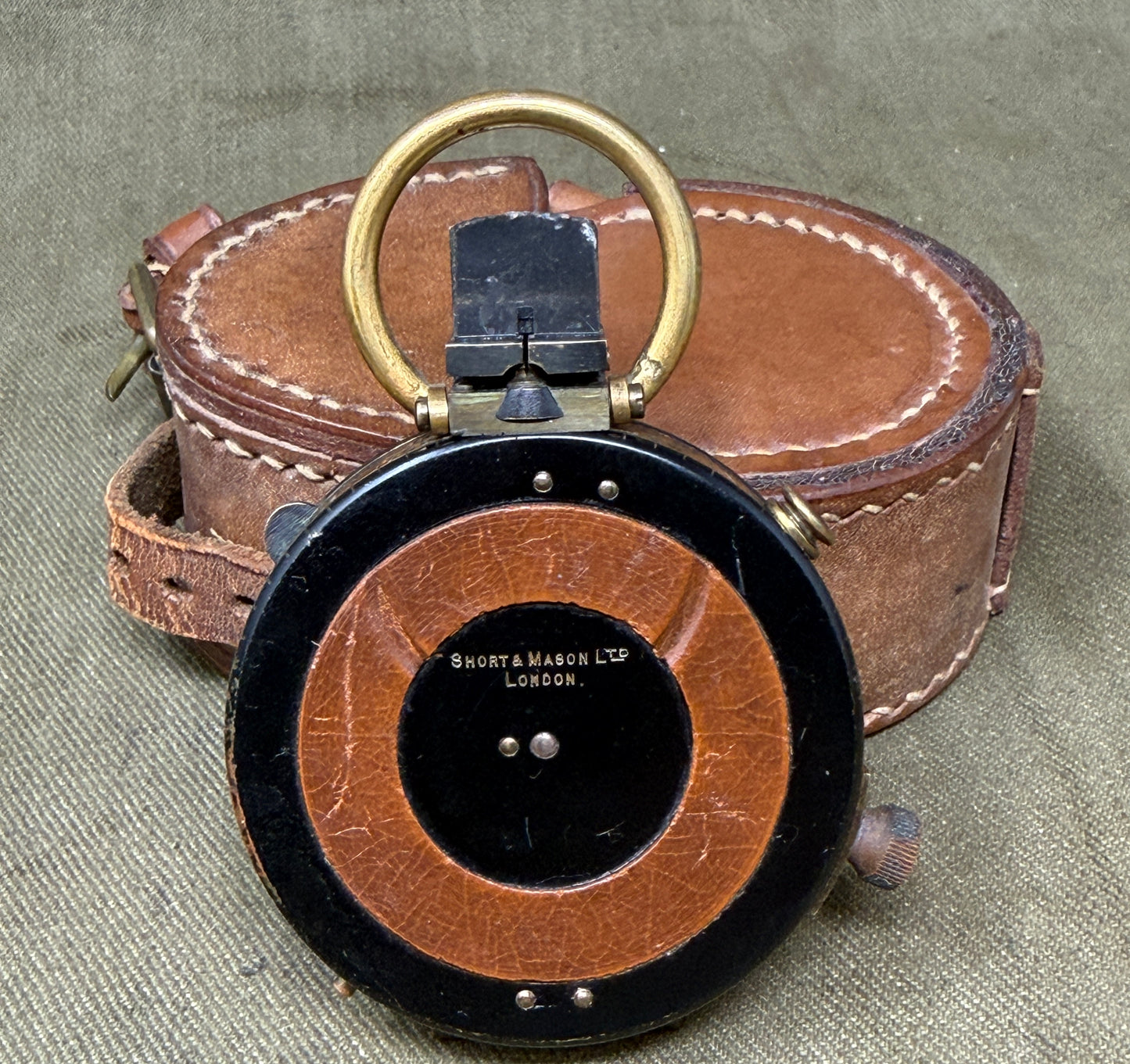 Original British Army Short & Mason Ltd London Mk VII Marching Compass with Leather Case – WWI/Inter-War Military Issue