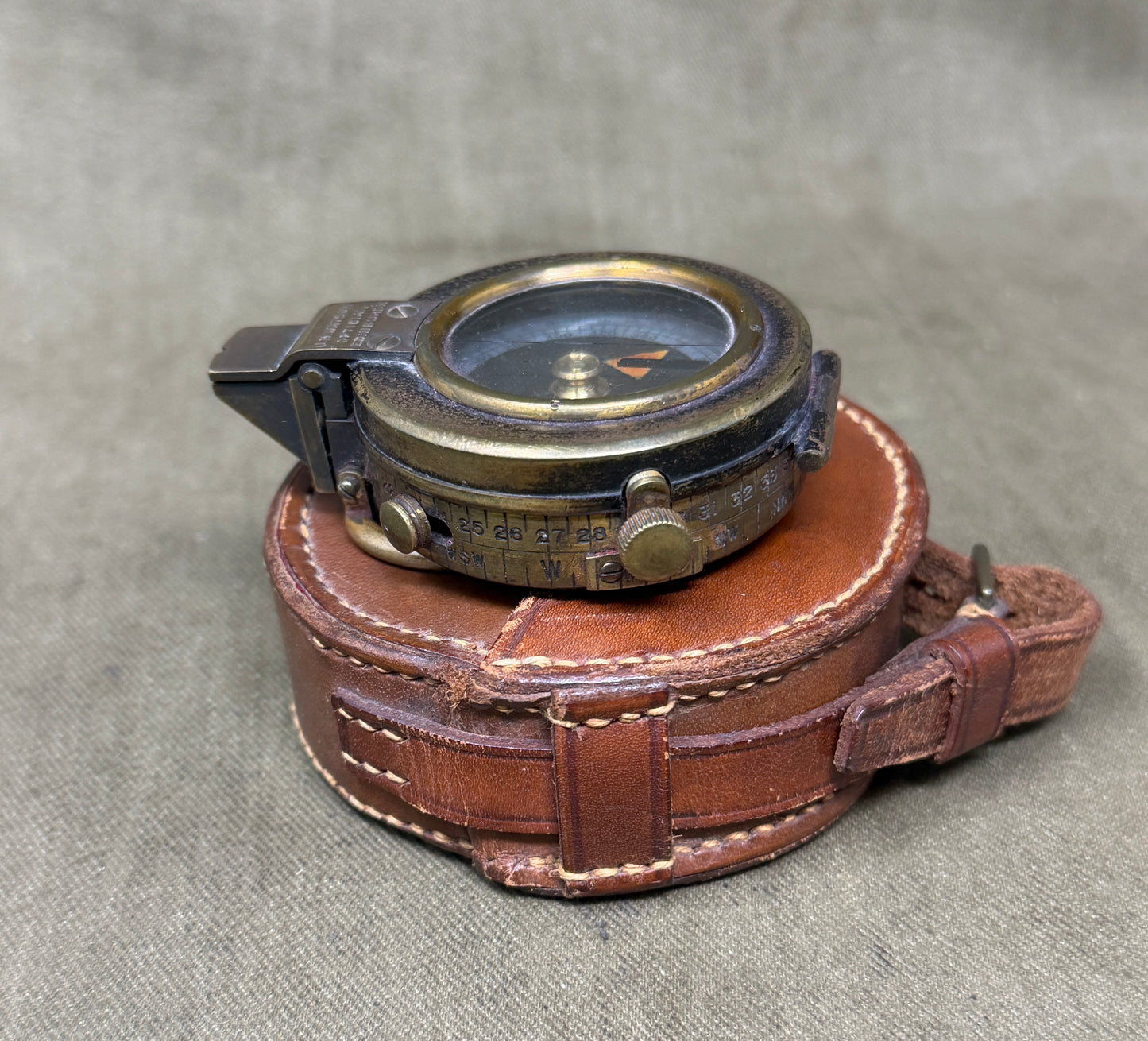 Original WWI British Army Short & Mason Mk VII Prismatic Marching Compass by J.D. Watson Optician Edinburgh with Leather Case