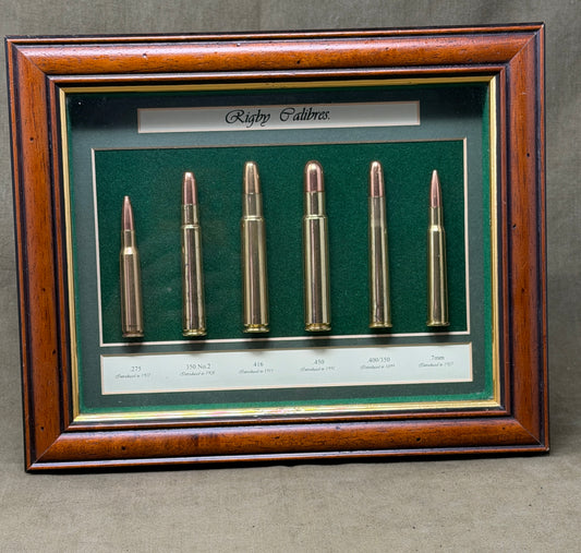 Rigby Calibres Framed Inert Cartridge Display – Safari Rifle Ammunition Collection