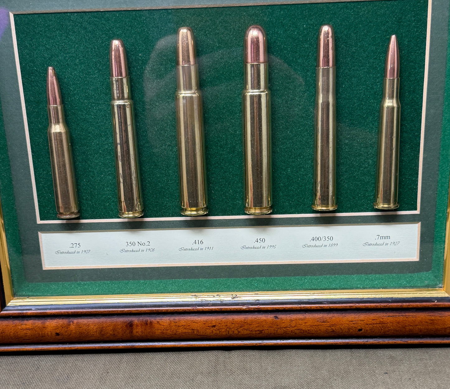 Rigby Calibres Framed Inert Cartridge Display – Safari Rifle Ammunition Collection