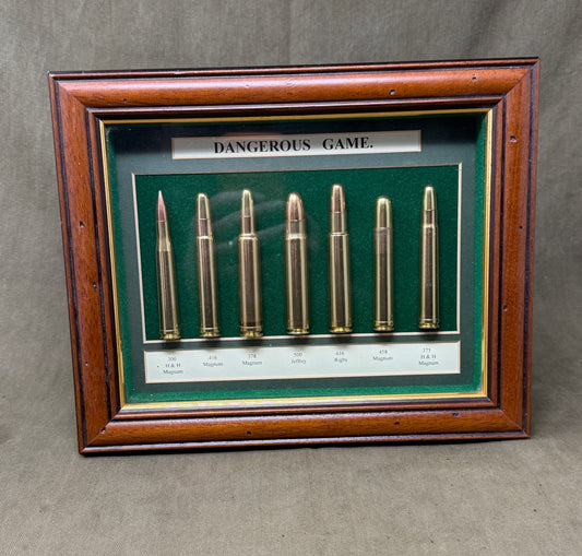 Dangerous Game Framed Inert Cartridge Display – Safari & Big Bore Rifle Calibres