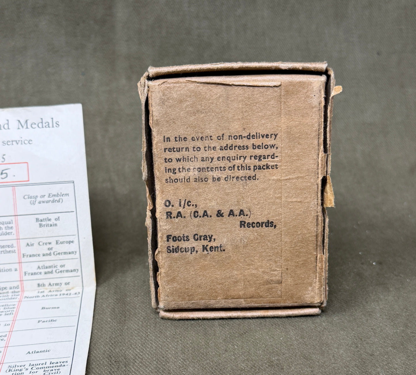 Original WWII Medal Group to Bombardier Stanley Crawford 2181639 HAA Royal Artillery – Africa & Italy Stars with Named OHMS Box