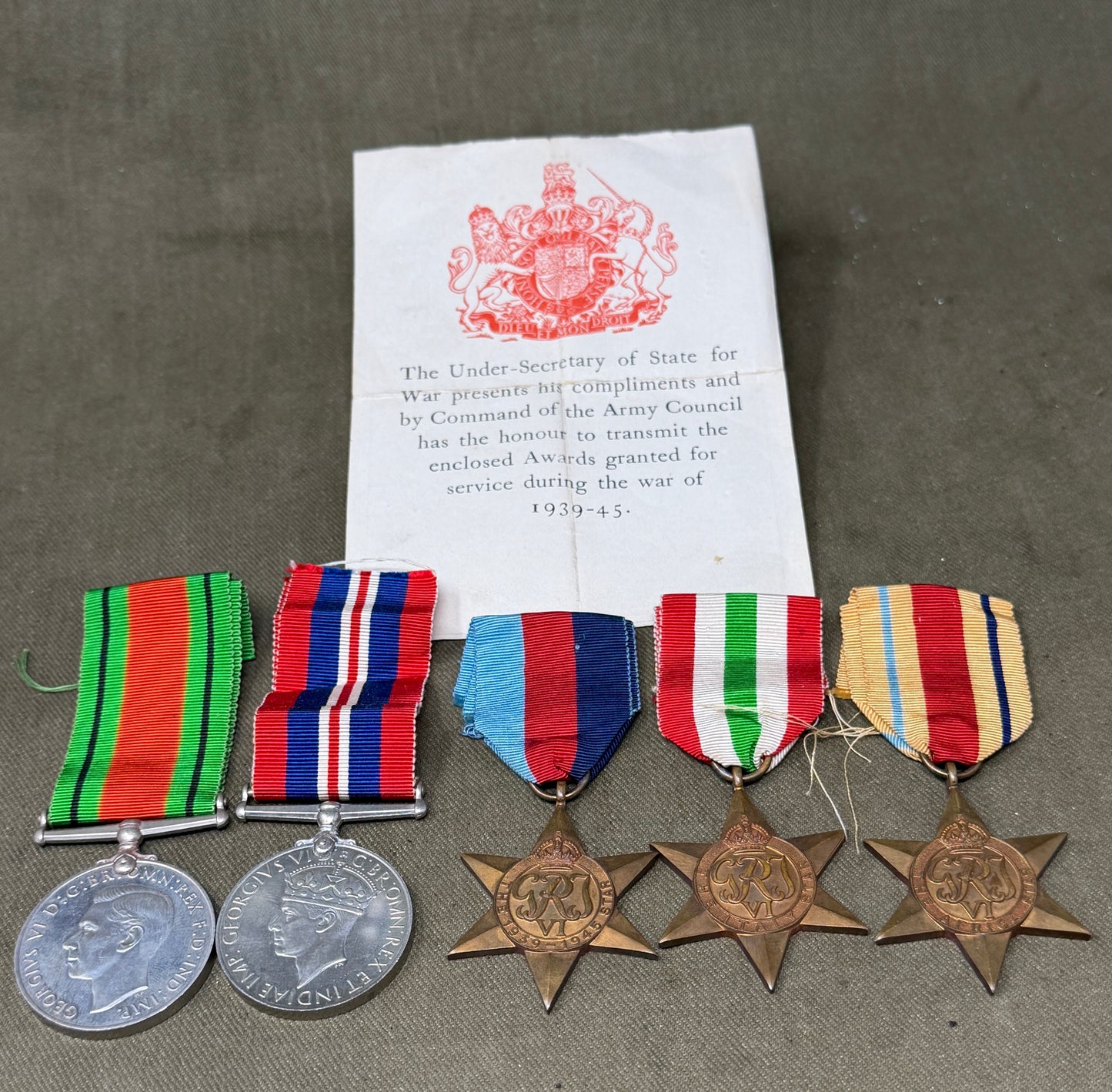 Original WWII Medal Group to Bombardier Stanley Crawford 2181639 HAA Royal Artillery – Africa & Italy Stars with Named OHMS Box