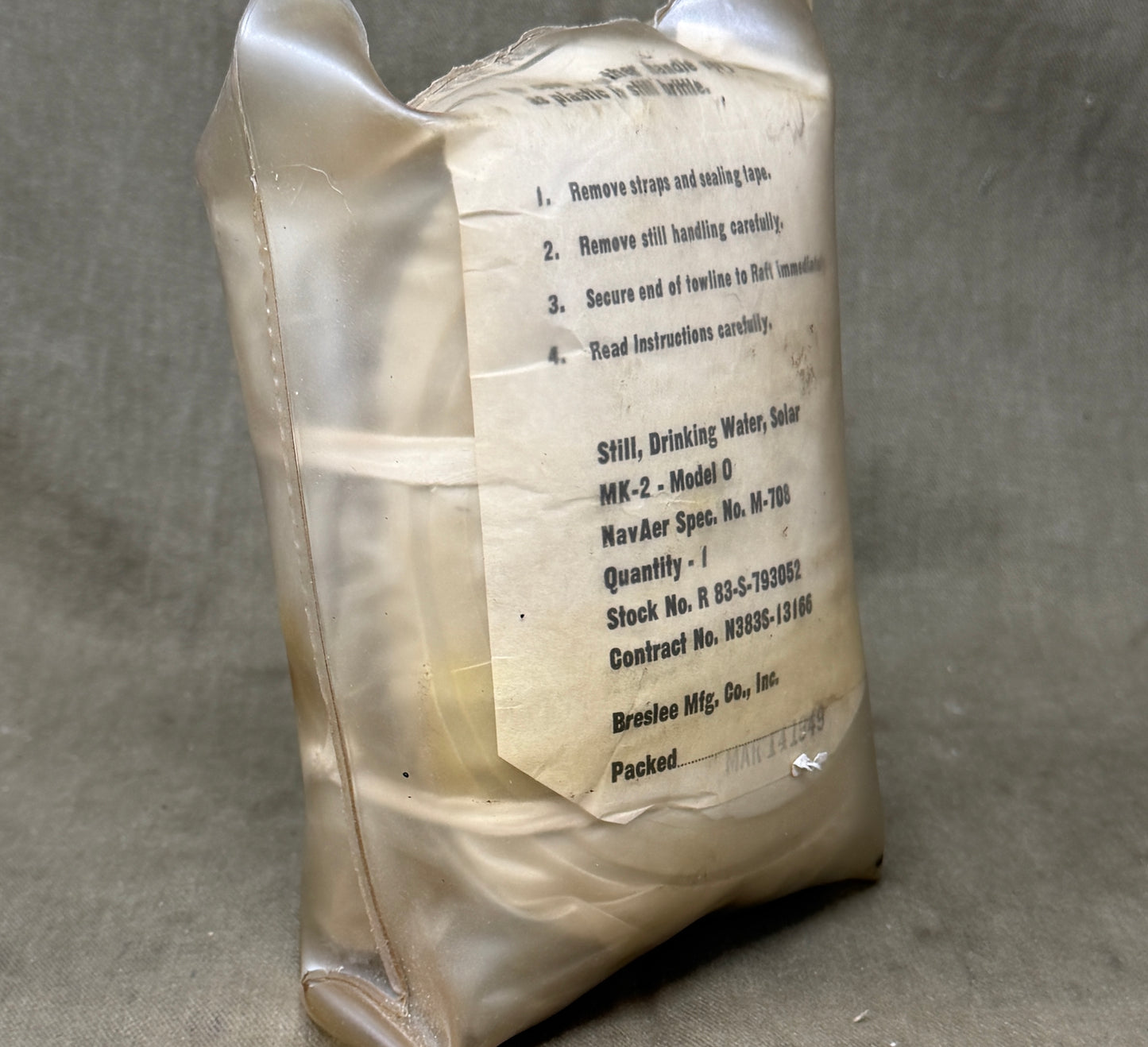 Original U.S. Navy MK-2 Model O Solar Drinking Water Still – Unissued Survival Equipment Dated March 1949