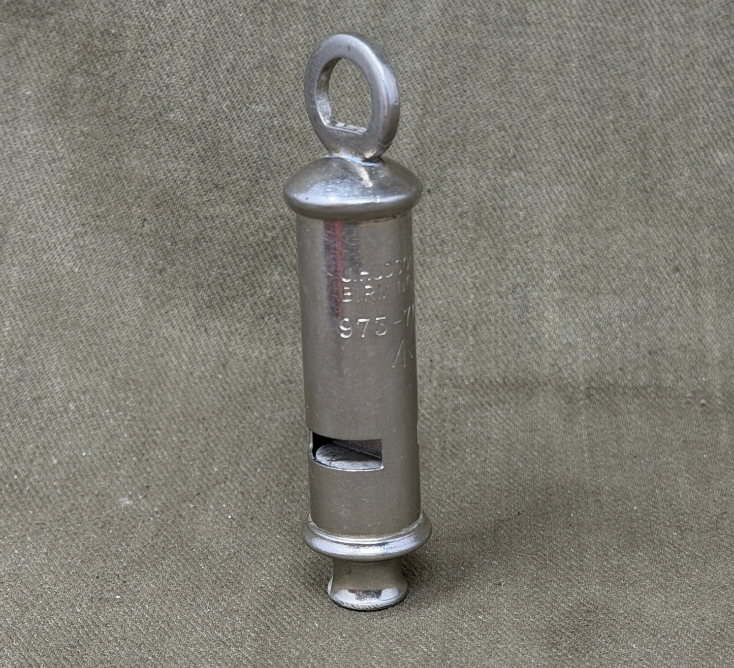 Original British Army Issue Military Whistle NSN 975-7001 by J. Hudson & Co Birmingham – Broad Arrow Marked