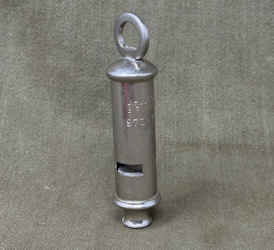 Original British Army Issue Military Whistle NSN 975-7001 by J. Hudson & Co Birmingham – Broad Arrow Marked