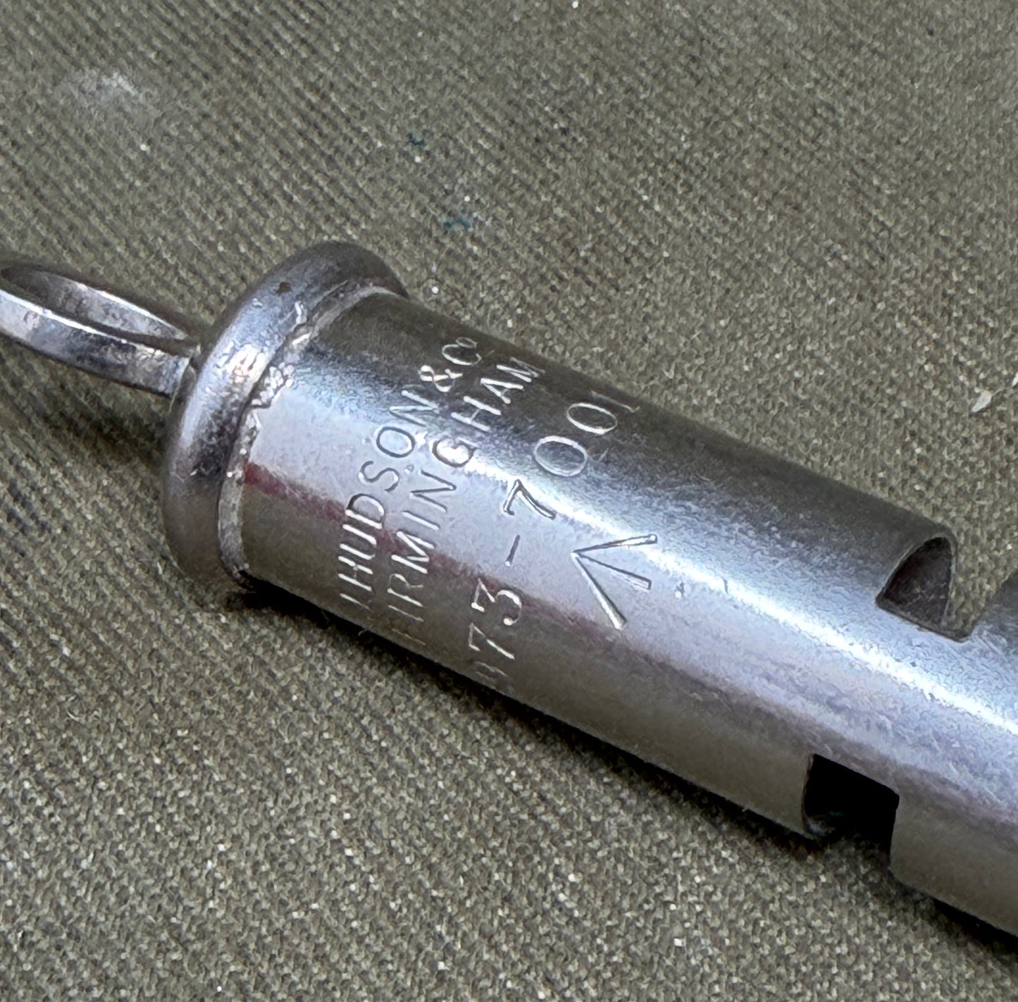 Original British Army Issue Military Whistle NSN 975-7001 by J. Hudson & Co Birmingham – Broad Arrow Marked