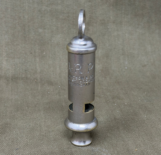 Original WWII British A.R.P. Air Raid Precautions Whistle by J. Hudson & Co, Birmingham