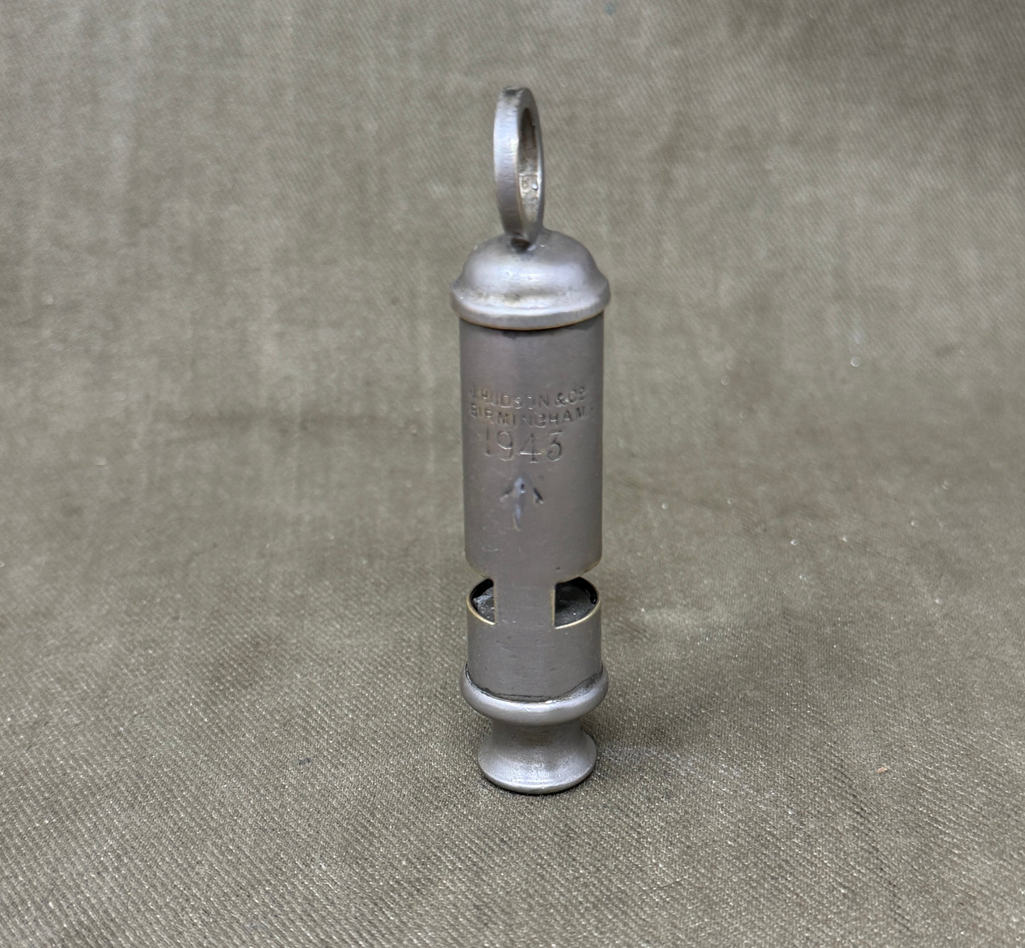 Original WWII British Army General Service Whistle Dated 1943 by J. Hudson & Co Birmingham – Broad Arrow Marked