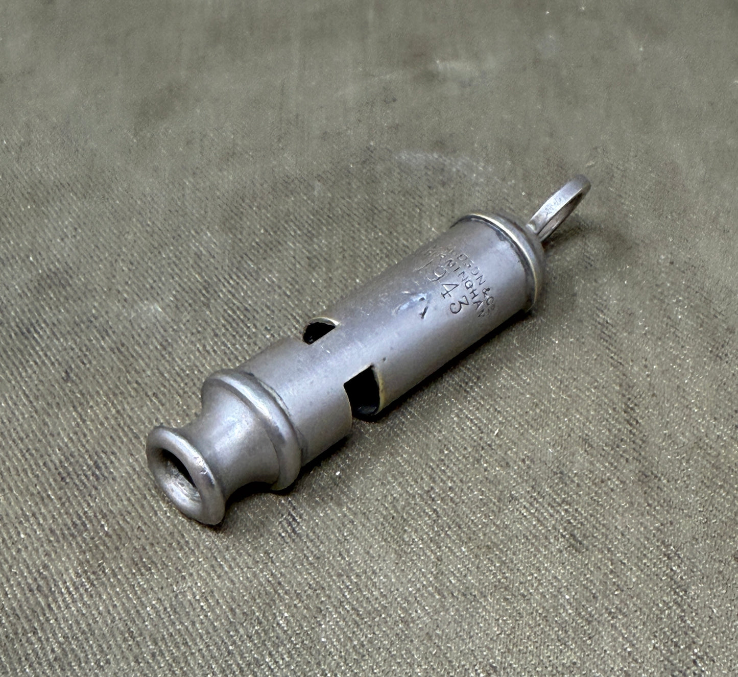 Original WWII British Army General Service Whistle Dated 1943 by J. Hudson & Co Birmingham – Broad Arrow Marked