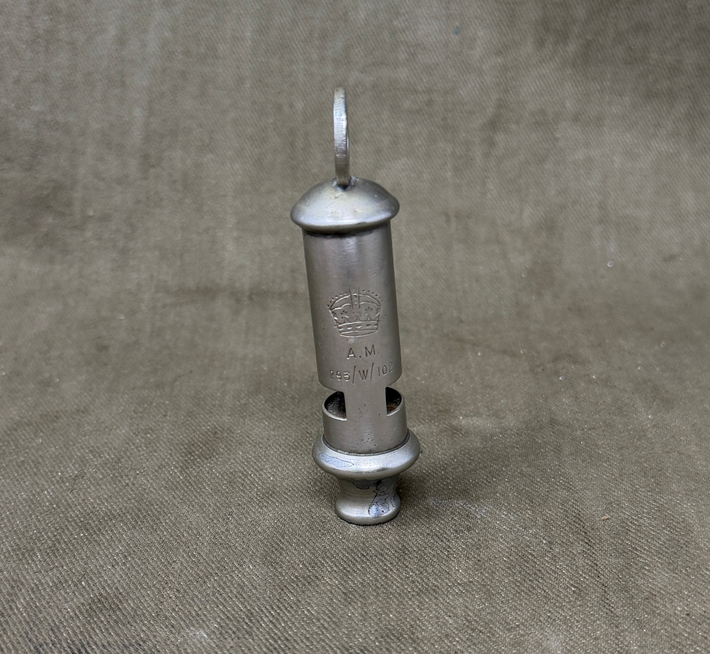 Original WWII RAF Air Ministry Whistle A.M. 293/W/102 – Crown Marked British Military Issue