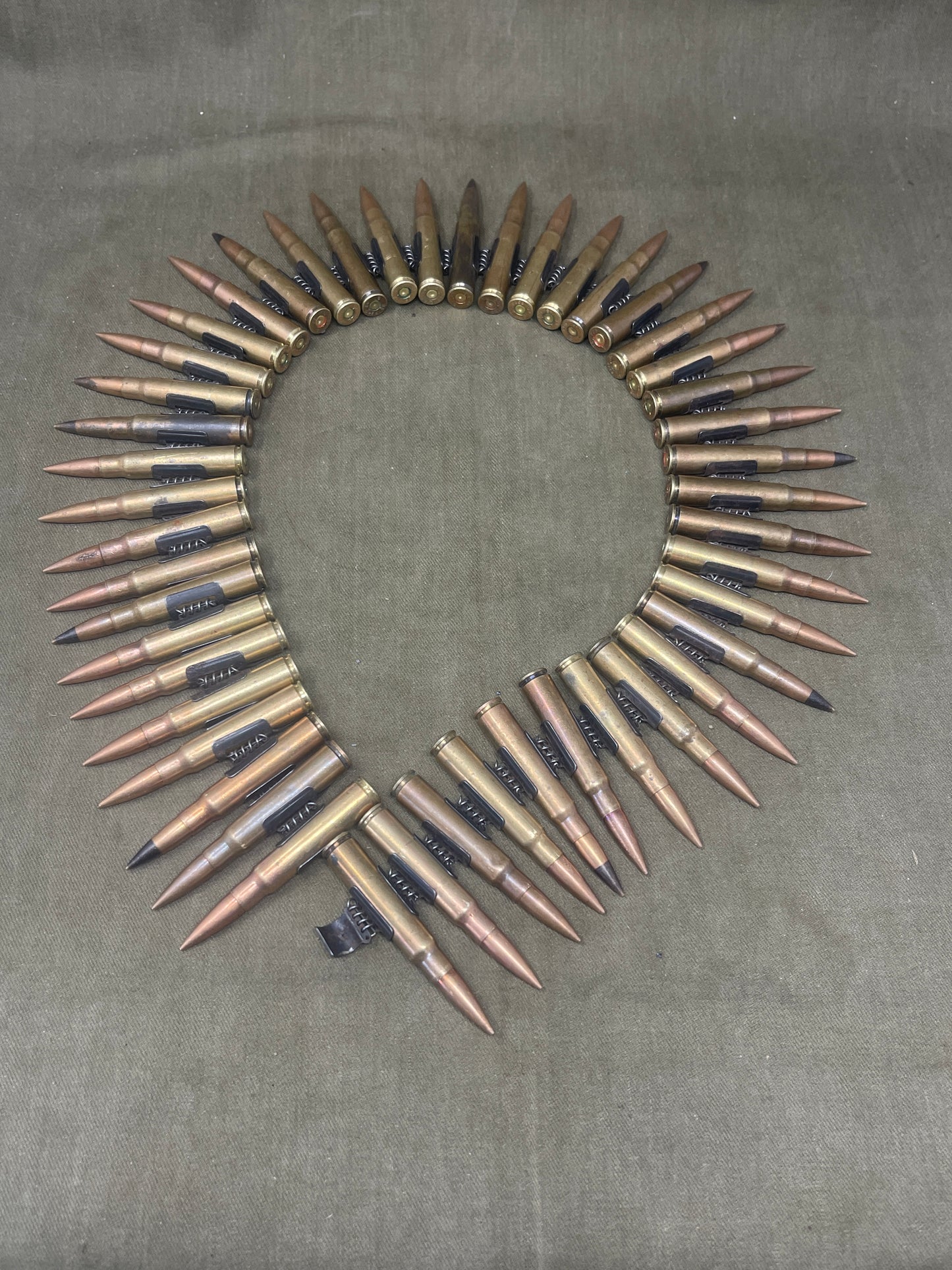 WWII Wehrmacht 50 x Inert 7.92mm MG34/MG42 Belt – Stamped, Belgian-Sourced, Rare Headstamps