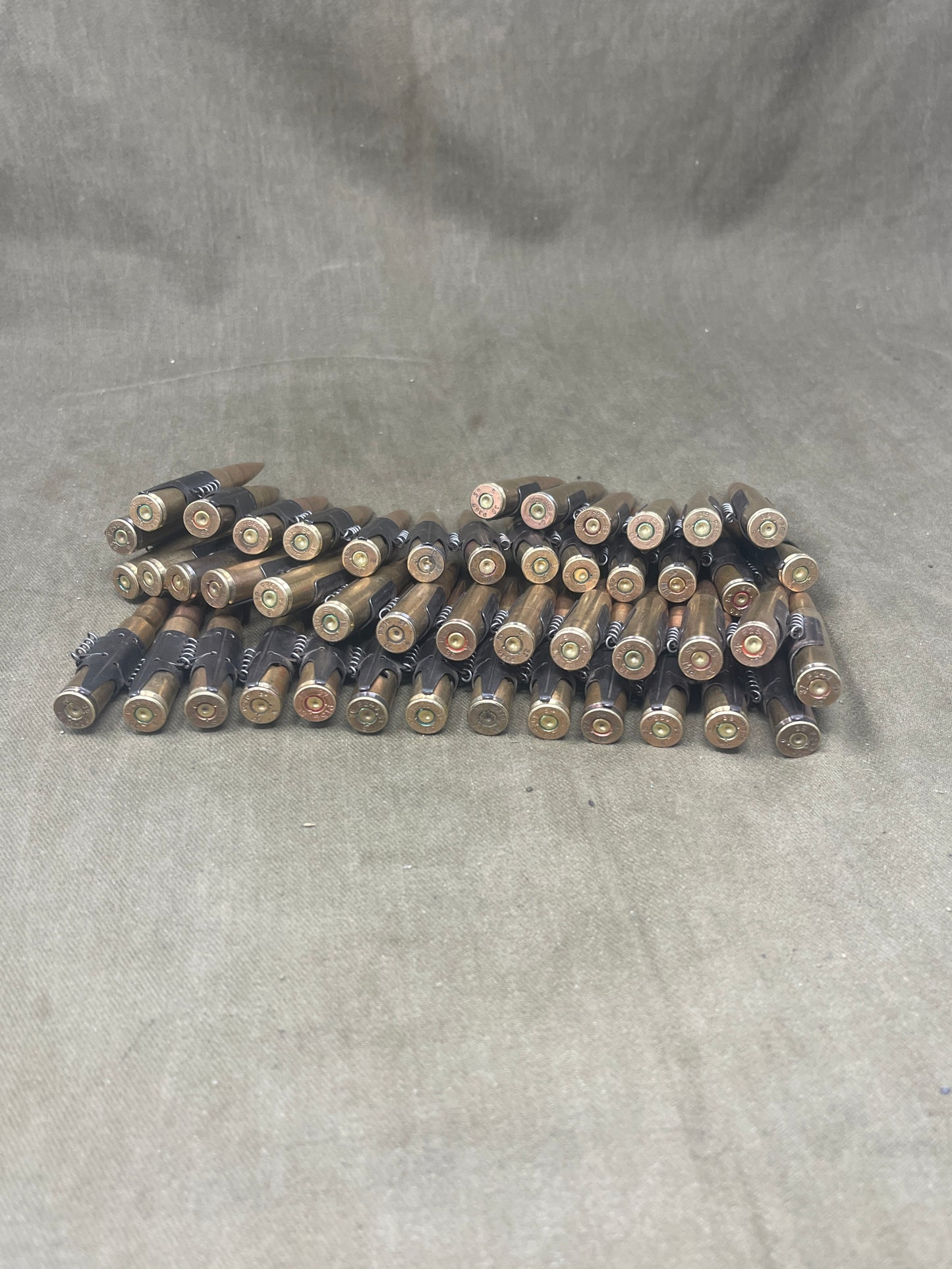 WWII Wehrmacht 50 x Inert 7.92mm MG34/MG42 Belt – Stamped, Belgian-Sourced, Rare Headstamps