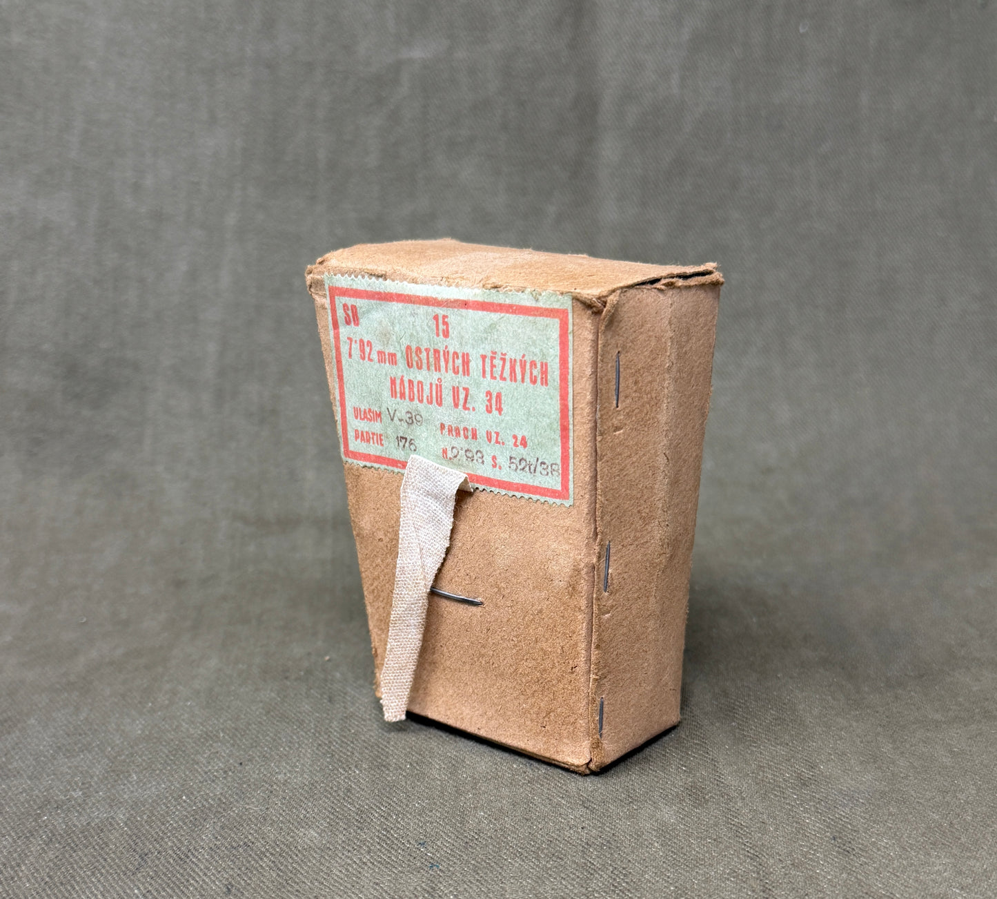 Original Czechoslovak 7.92×57 Mauser Heavy Ball Ammunition Packet – 15 Rounds – SB Vlašim vz.34