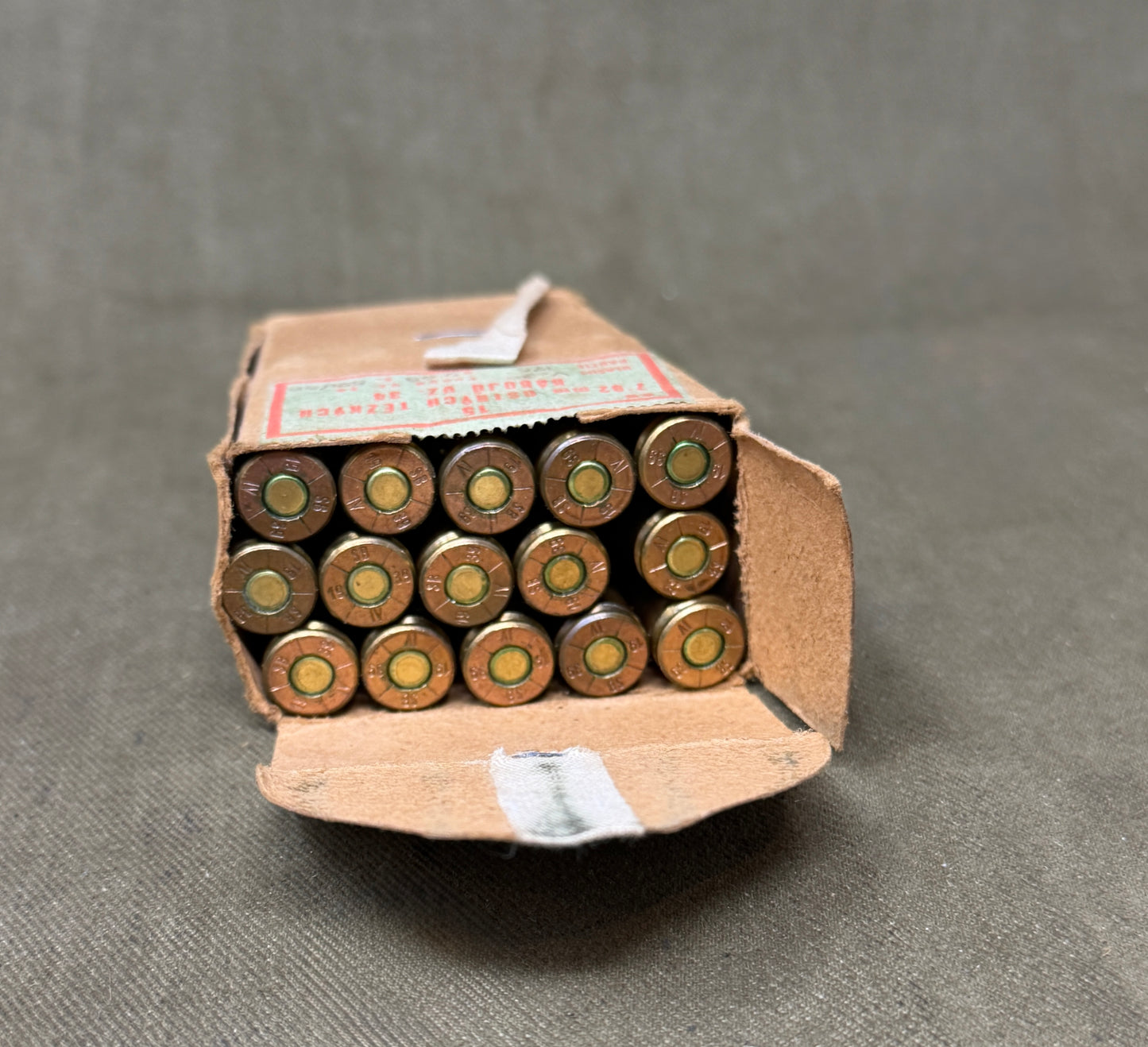 Original Czechoslovak 7.92×57 Mauser Heavy Ball Ammunition Packet – 15 Rounds – SB Vlašim vz.34