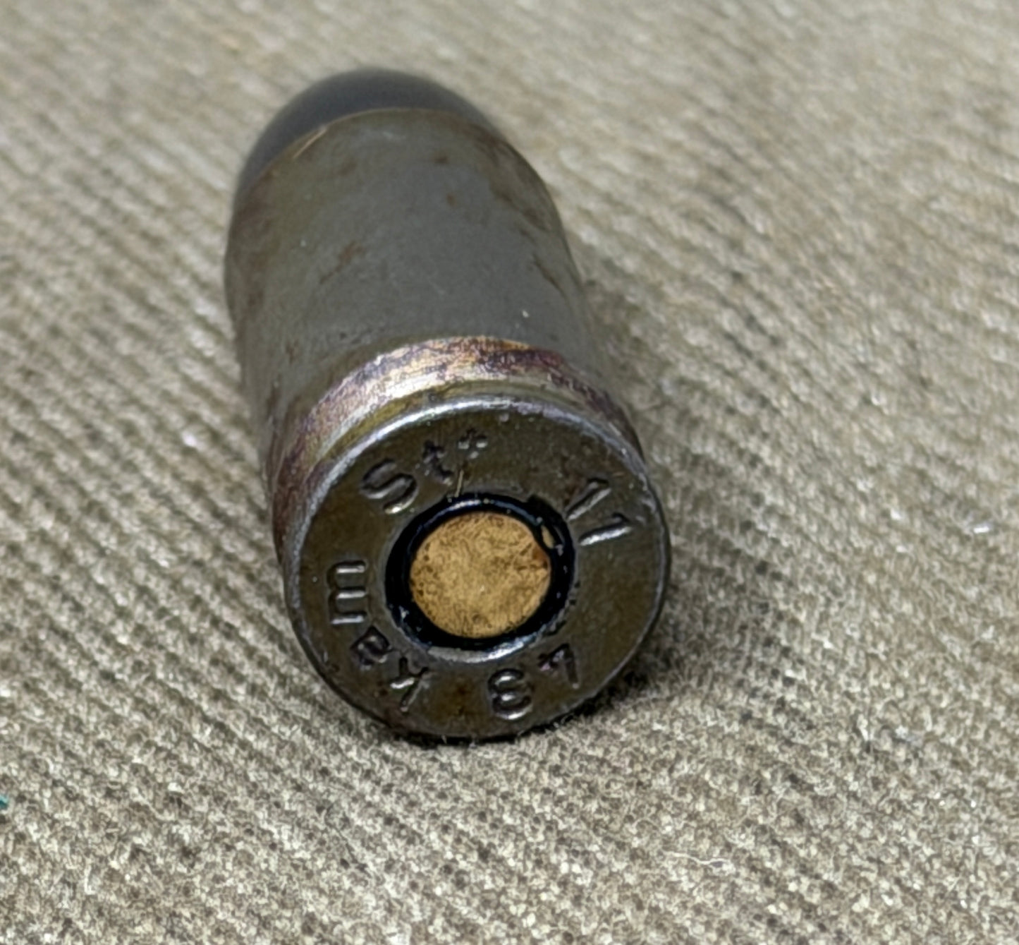 Original Inert WWII German 9mm Parabellum Cartridge – kam St 17 1943 – HASAG, Occupied Poland