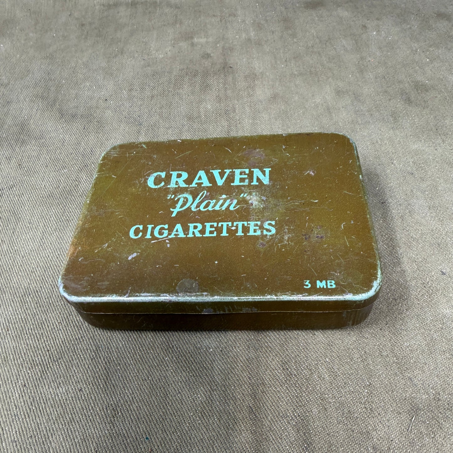 Original WWII British Army Craven Plain Cigarettes Ration Tin – 3 MB Marked