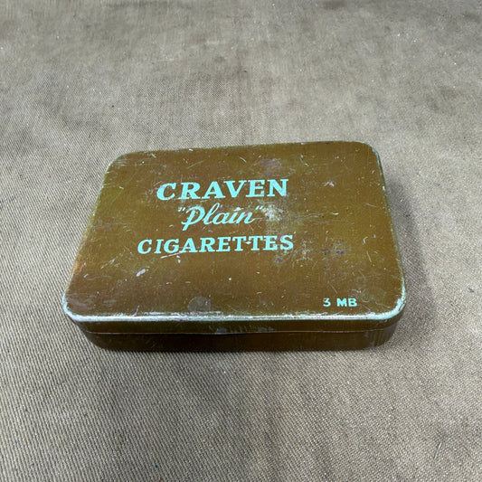 Original WWII British Army Craven Plain Cigarettes Ration Tin – 3 MB Marked