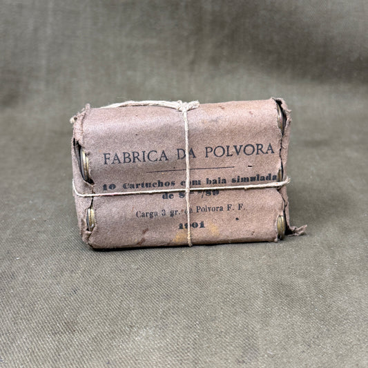 Rare 1901 Portuguese 8mm M/89 Kropatschek Wooden Bullet Ammunition Packet – INERT