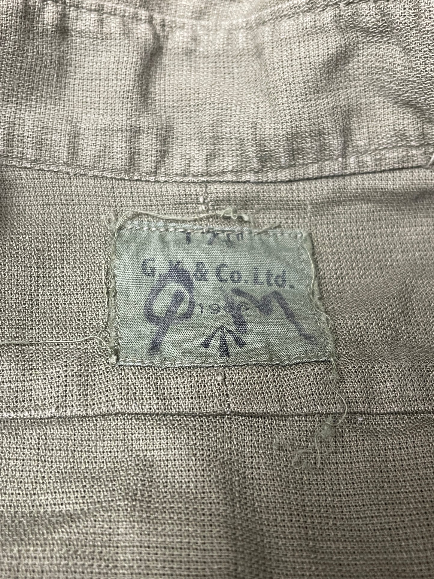 British Olive Airtex Shirt. dated 1966 G.K & Co Ltd  17.5" Neck