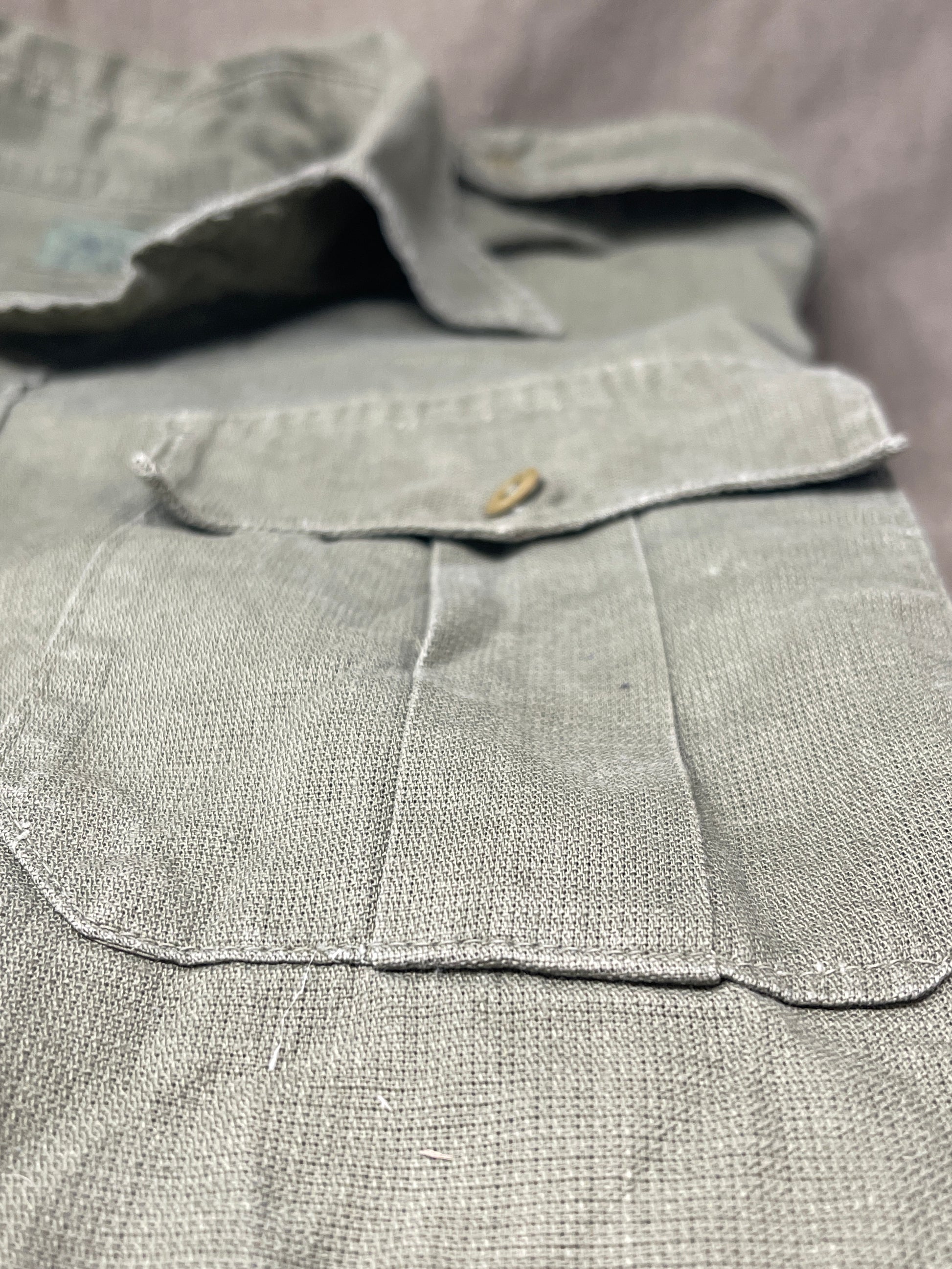  British Olive Airtex Shirt. dated 1966 G.K & Co Ltd  17.5" Neck