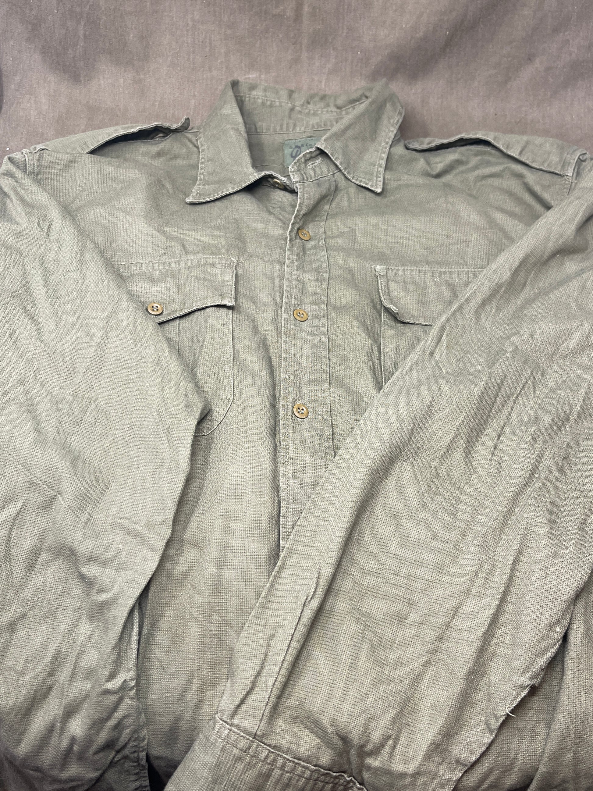  British Olive Airtex Shirt. dated 1966 G.K & Co Ltd  17.5" Neck