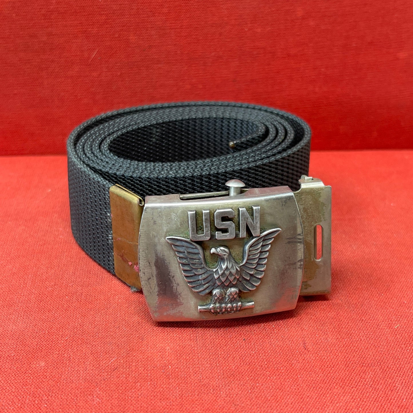 US Navy USN Enlisted MAns Web Belt Brass Badge