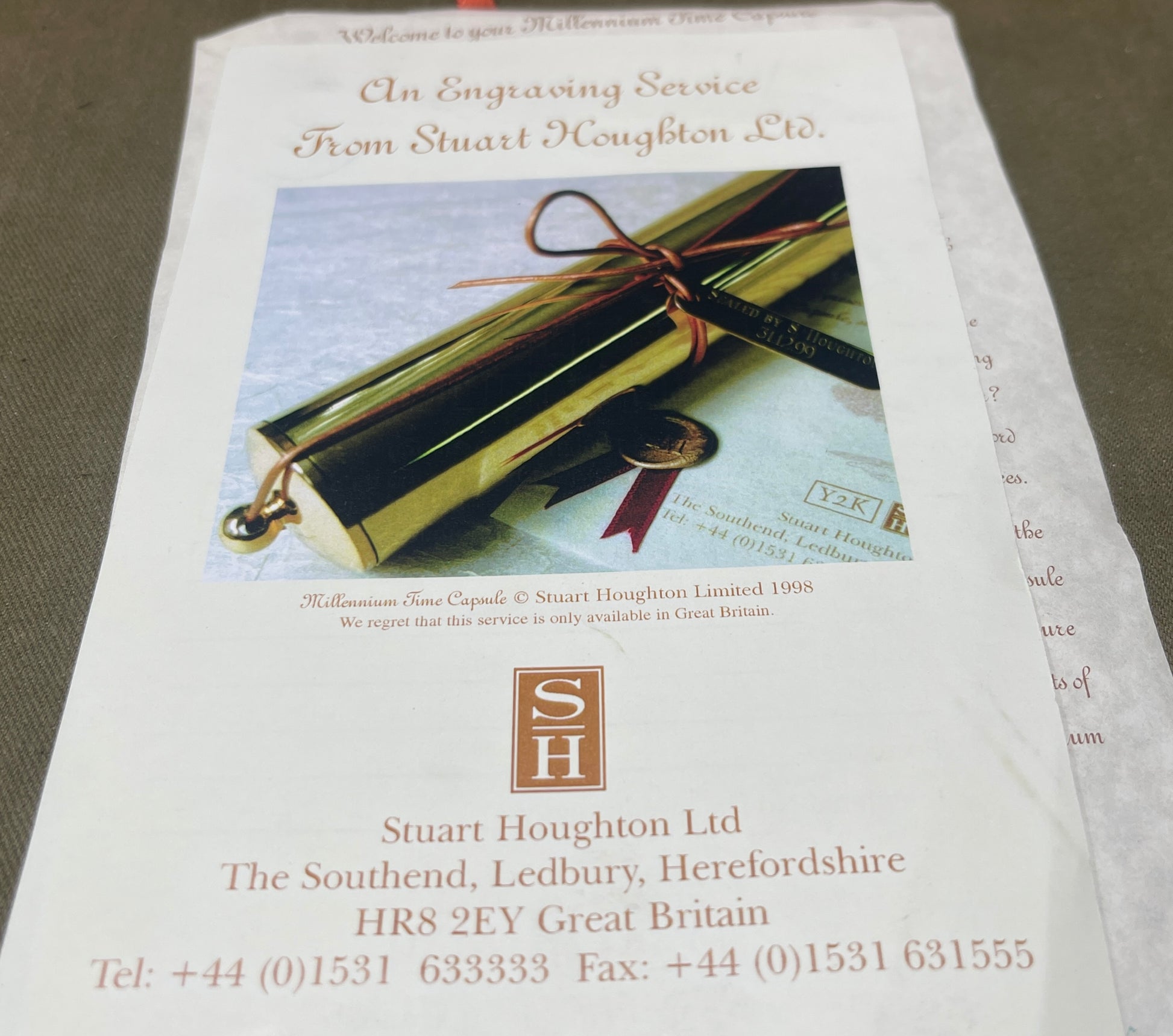 Stuart Houghton The Millenium Time Capsule Solid Brass Calligraphy Set 2000