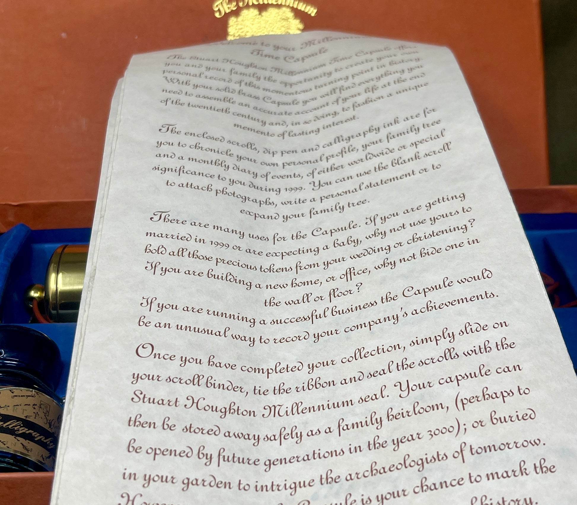Stuart Houghton The Millenium Time Capsule Solid Brass Calligraphy Set 2000