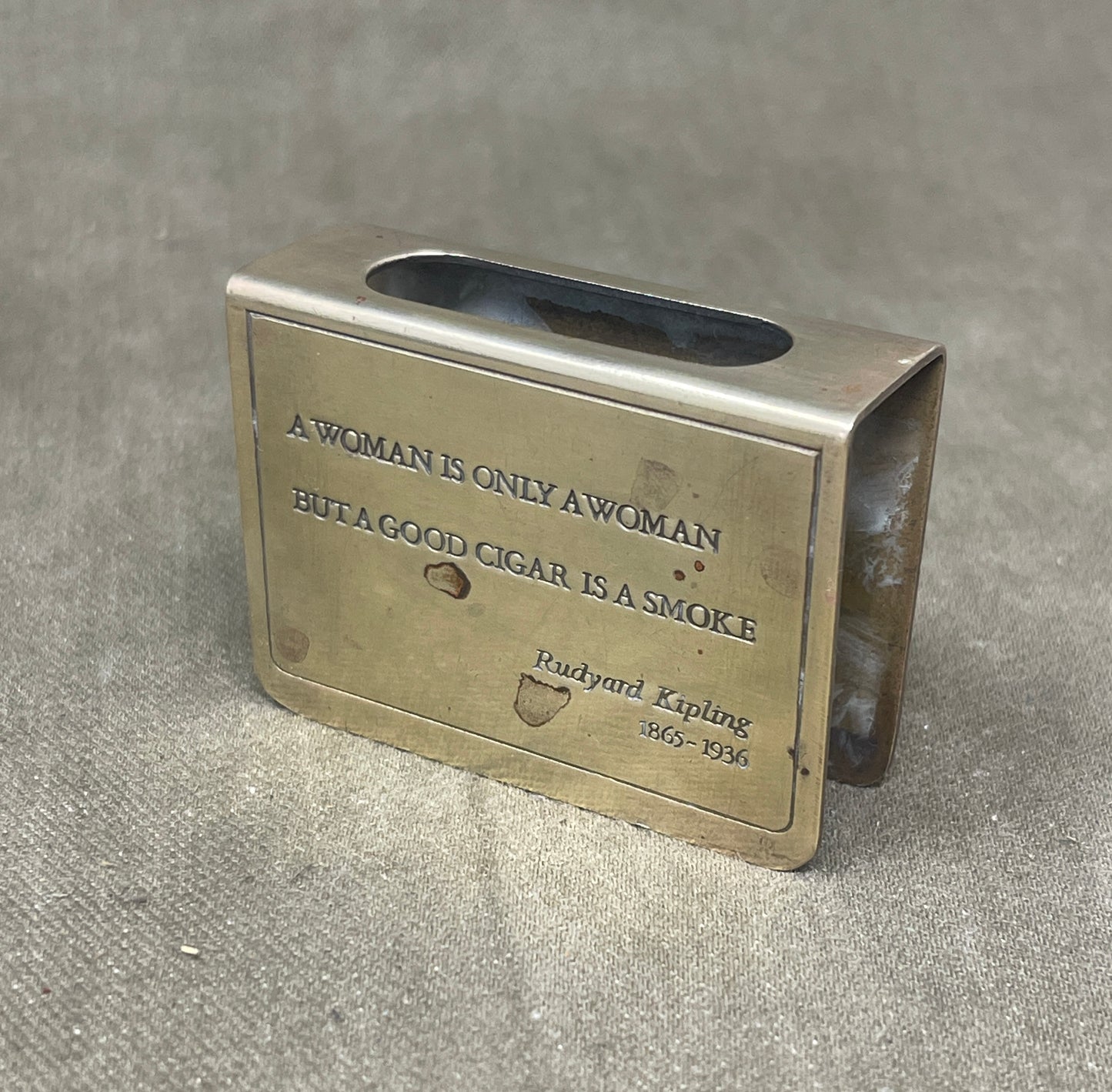 Brass match box holder elephant copper image with Rudyard kipling quote