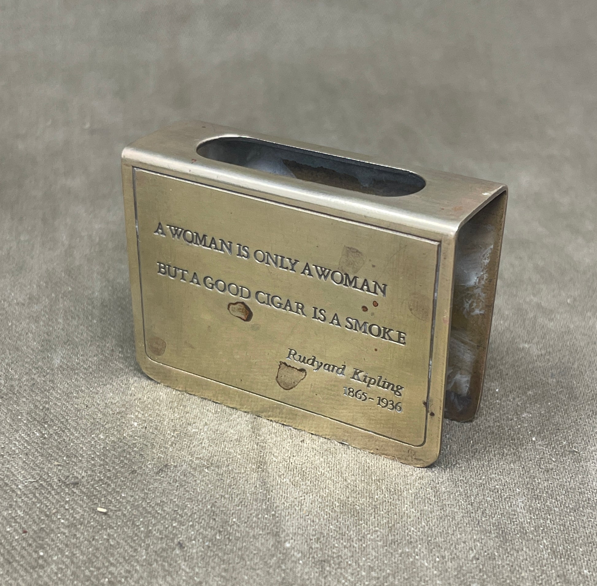 Brass match box holder elephant copper image with Rudyard kipling quote