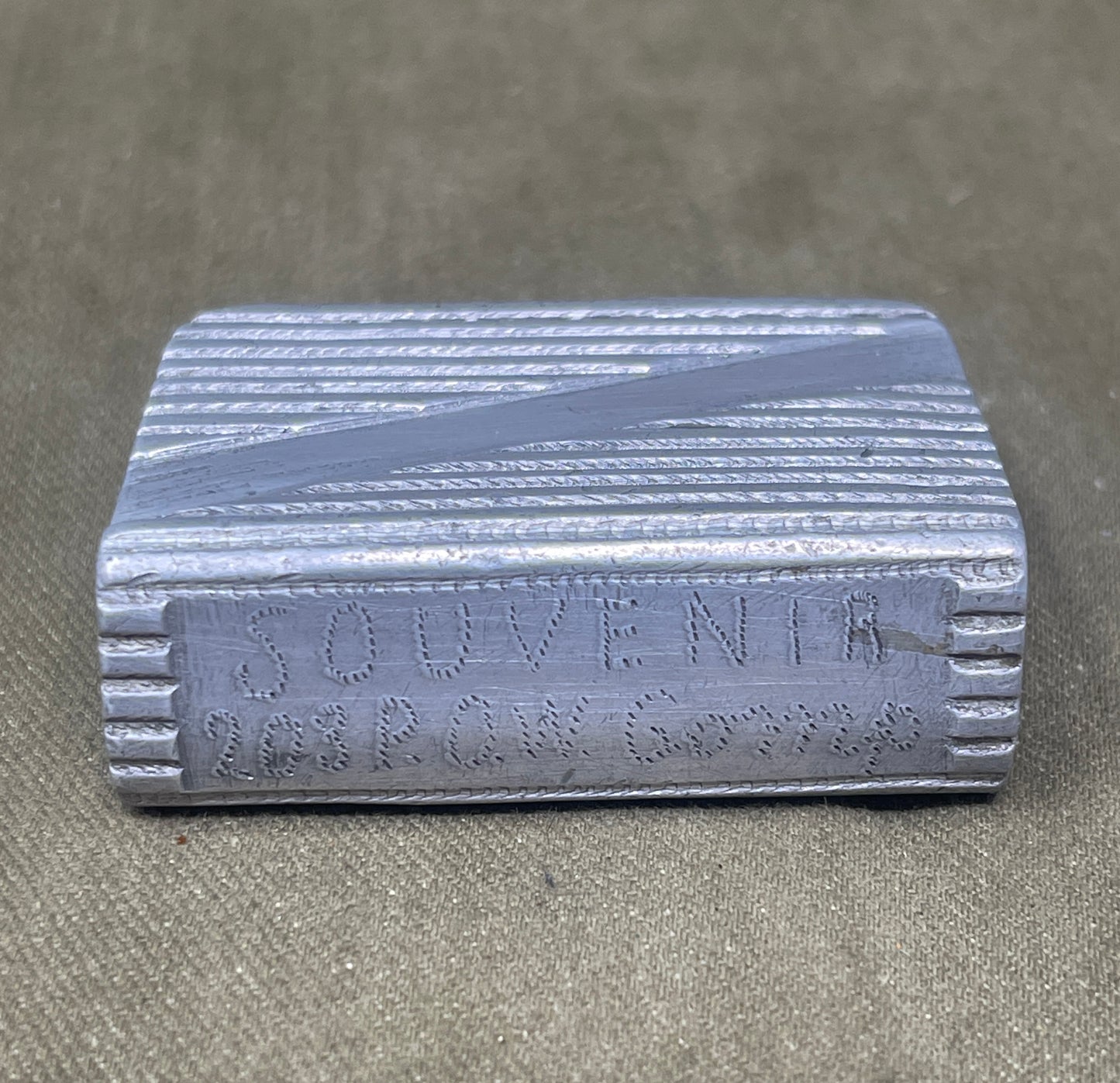 WW2 Aluminium Prisoner Of War Trench Art Matchbox Cover 203 Prisoner Of War POW Camp