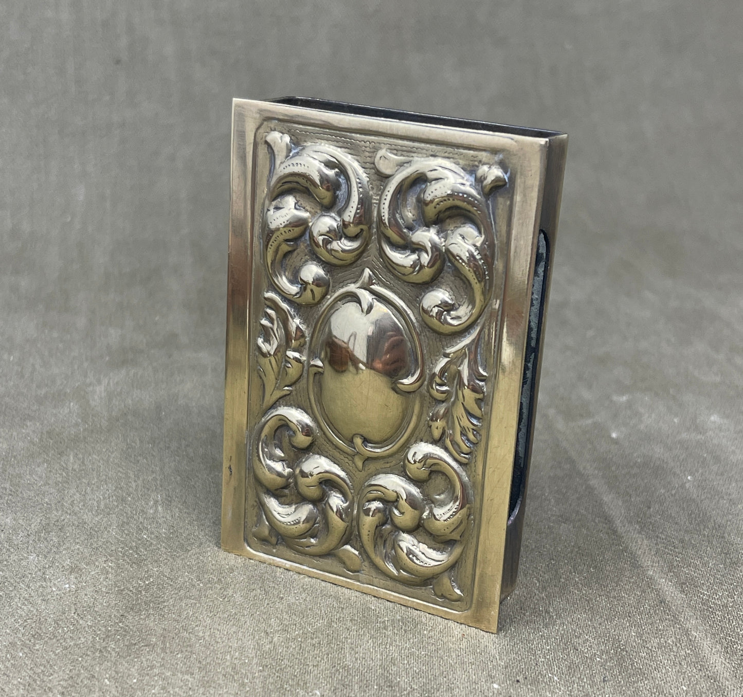 Vintage Brass Match Holder with traditional raised design