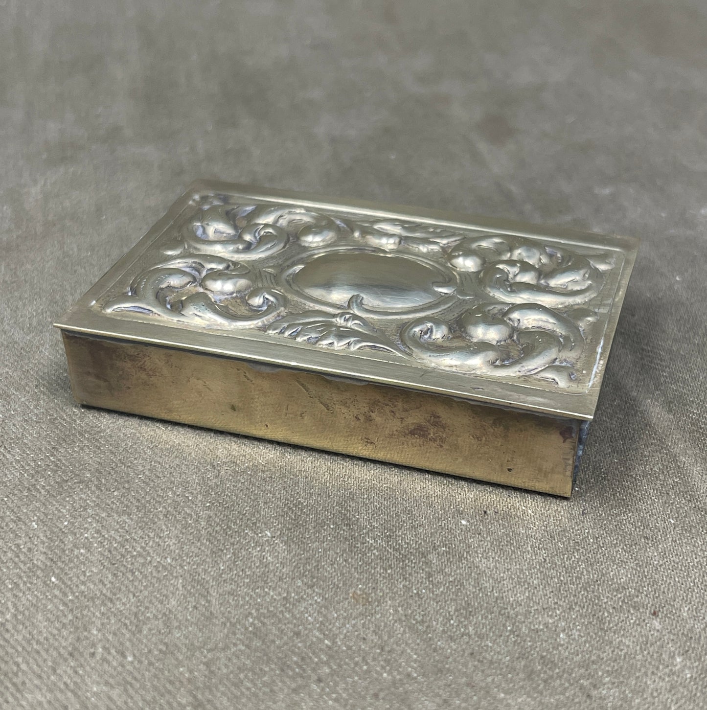 Vintage Brass Match Holder with traditional raised design