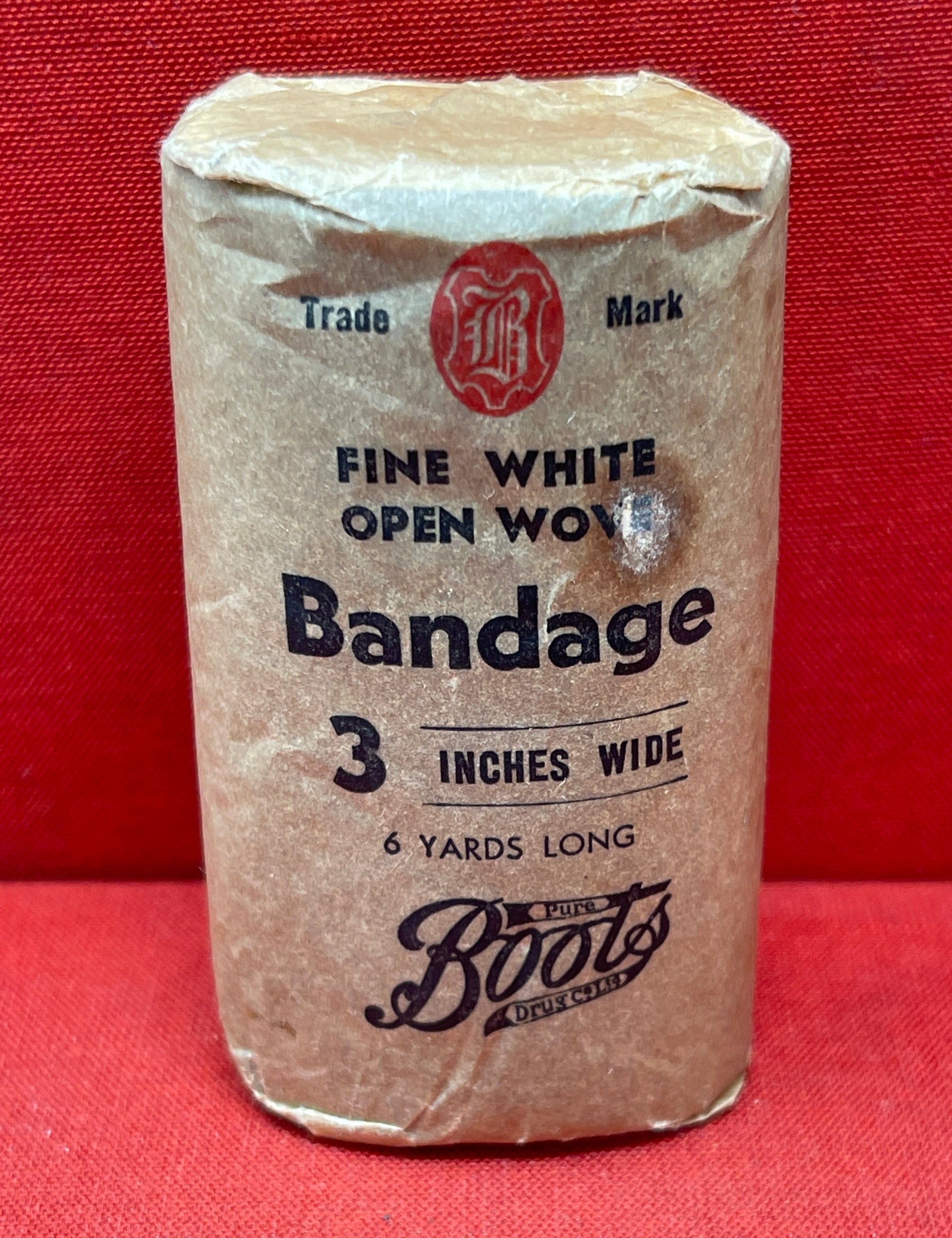 British  Fine White Open Wove Bandage 3 Inches Wide 6 Yards Long 