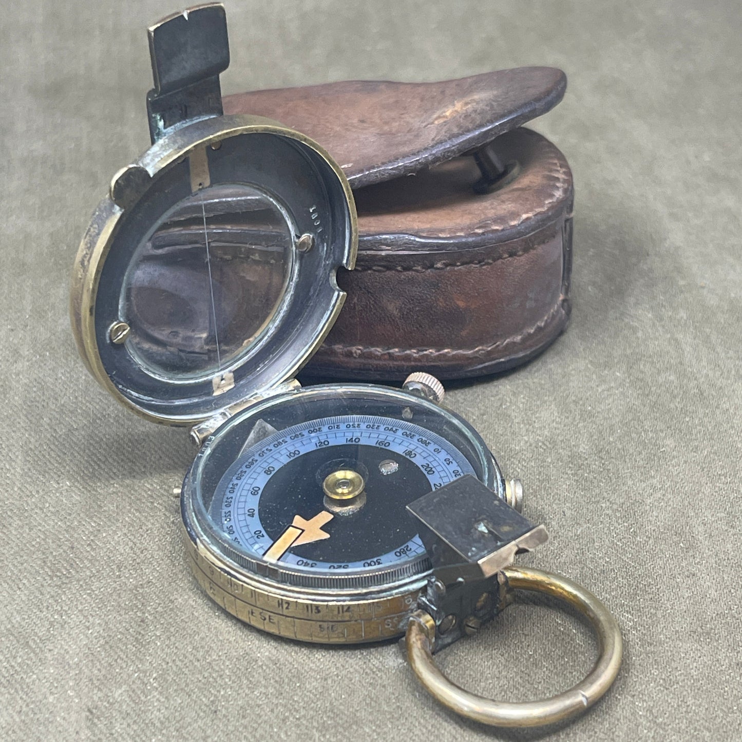 WWI British Military Compass by Short & Mason – With Original Leather Case

