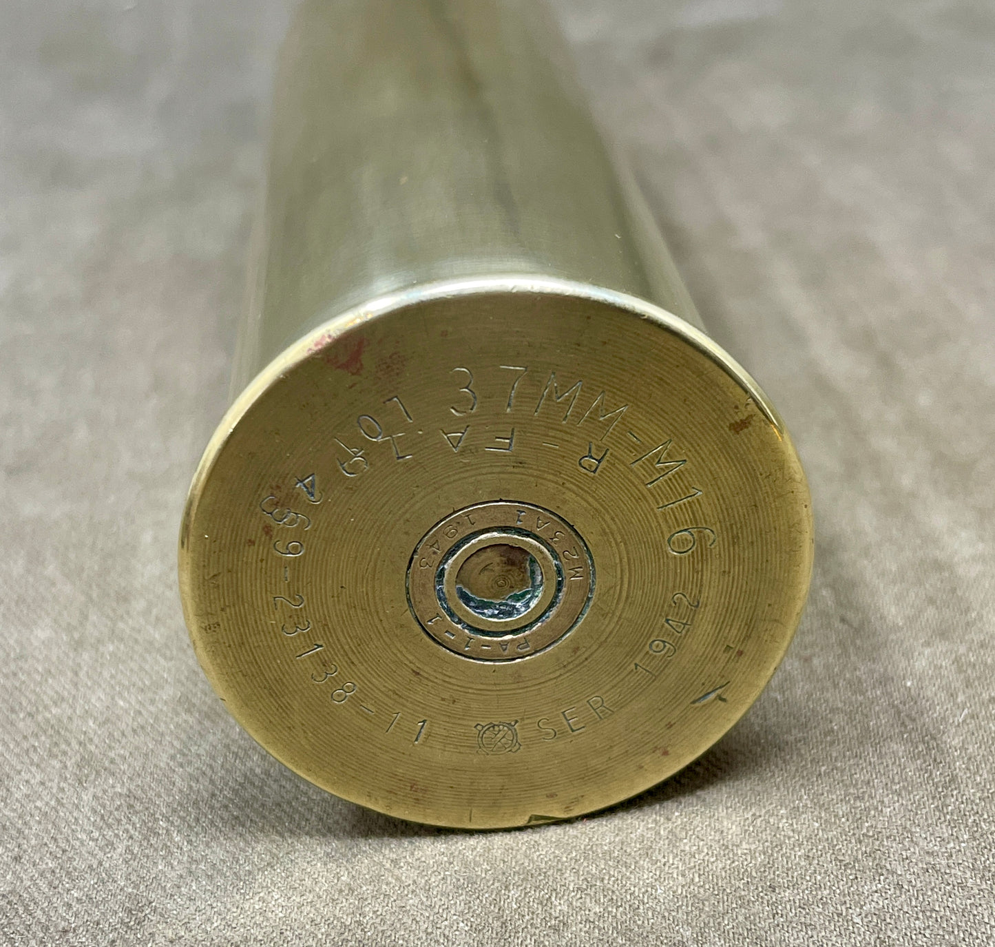 US Army WW2 37MM M16 Brass Cartridge Case : 1942