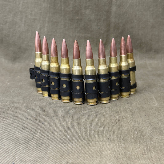 Original vintage Israeli 10 x  7.62×51mm NATO (.308) cartridge belt, manufactured for Israeli military/IDF use.