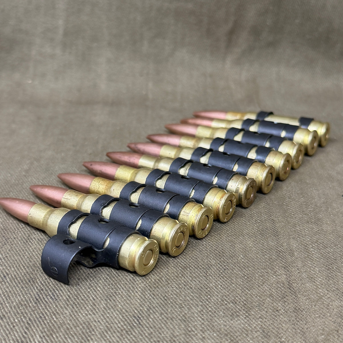 Original vintage Israeli 10 x  7.62×51mm NATO (.308) cartridge belt, manufactured for Israeli military/IDF use.