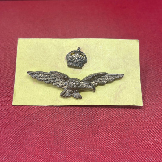 Royal Air Force Officer's Side-Hat Badge (2-Part) Brass Issue with King George VI Crown. Air Force Badge