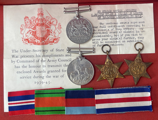 WW2 Set of British War Medals, Defence Medal, 1939-45 Medal, 1939-45 Star, France Germany Star