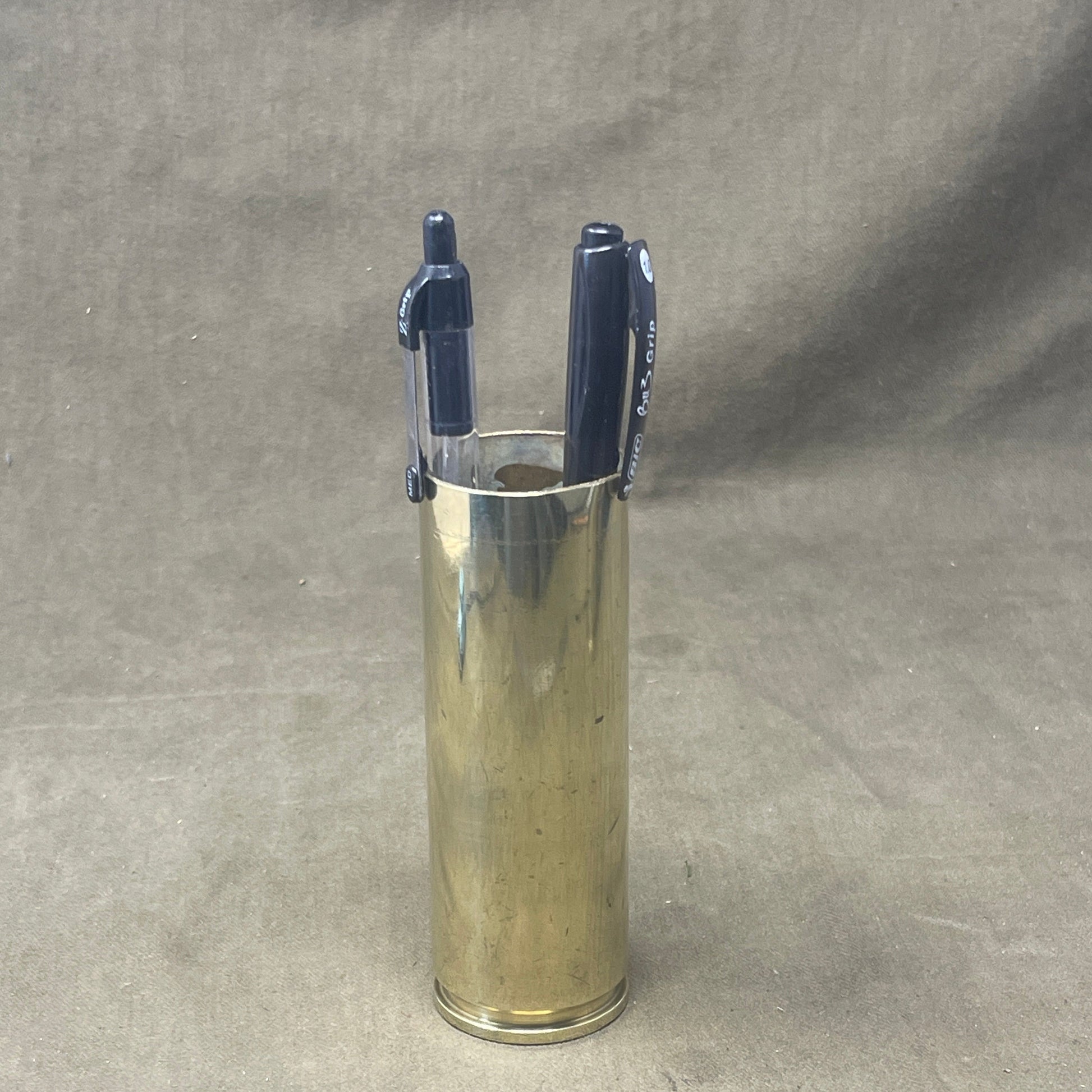 British 30mm AFV CBrass CArtridge Case , cut down to make a Pen Holder